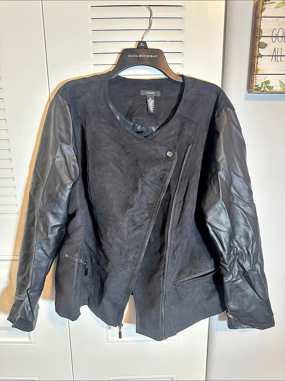 Alfani Faux Leather Moto Jacket in Black XL
